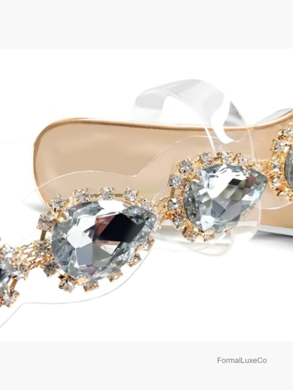 Clear Rhinestone Chunky Heel Sandals Open Toe Shiny Crystal Party Shoes - Picture 4 of 6